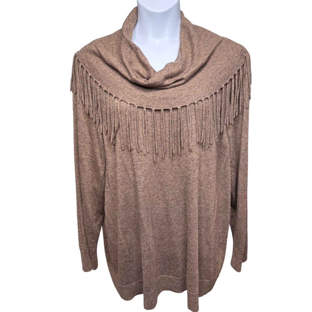 NWT CHELSEA & THEODORE Woman Brown Fringe Cowl Neck Sweater 3X Western Boho